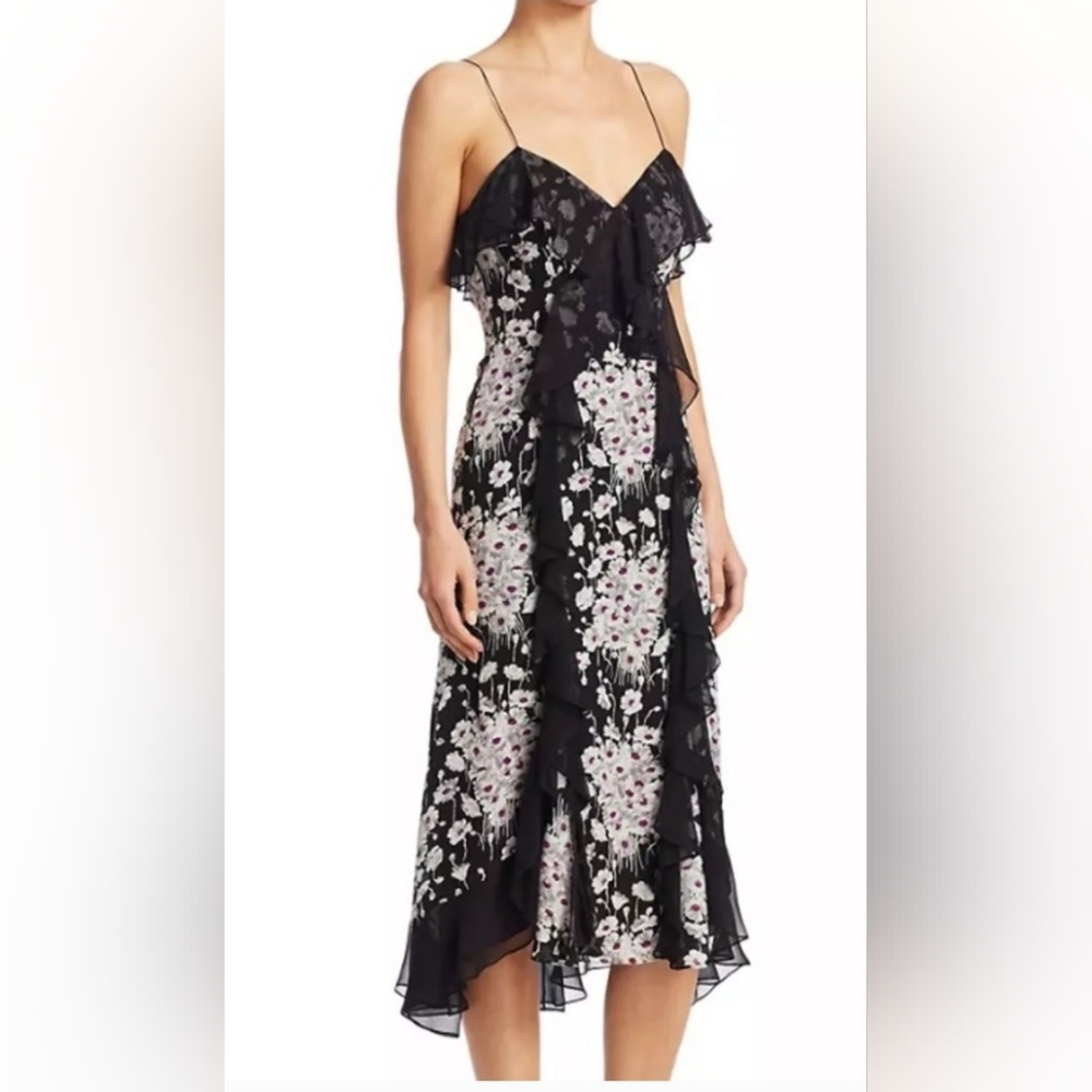 Cinq à Sept Joelle Floral Silk Ruffle Dress